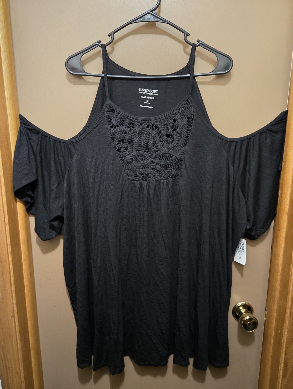Torrid Black Cold-Shoulder Crochet Front Women's Top